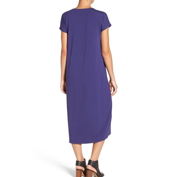 New w/Tags - Eileen Fisher V-Neck, Calf Length Dress in Viscose Jersey, Purple M - Picture 2 of 12
